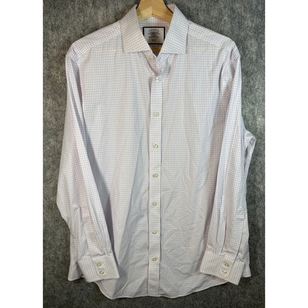 Charles Tyrwhitt Slim Fit Non-Iron White Purple 16 1/2 Button Up Dress Shirt